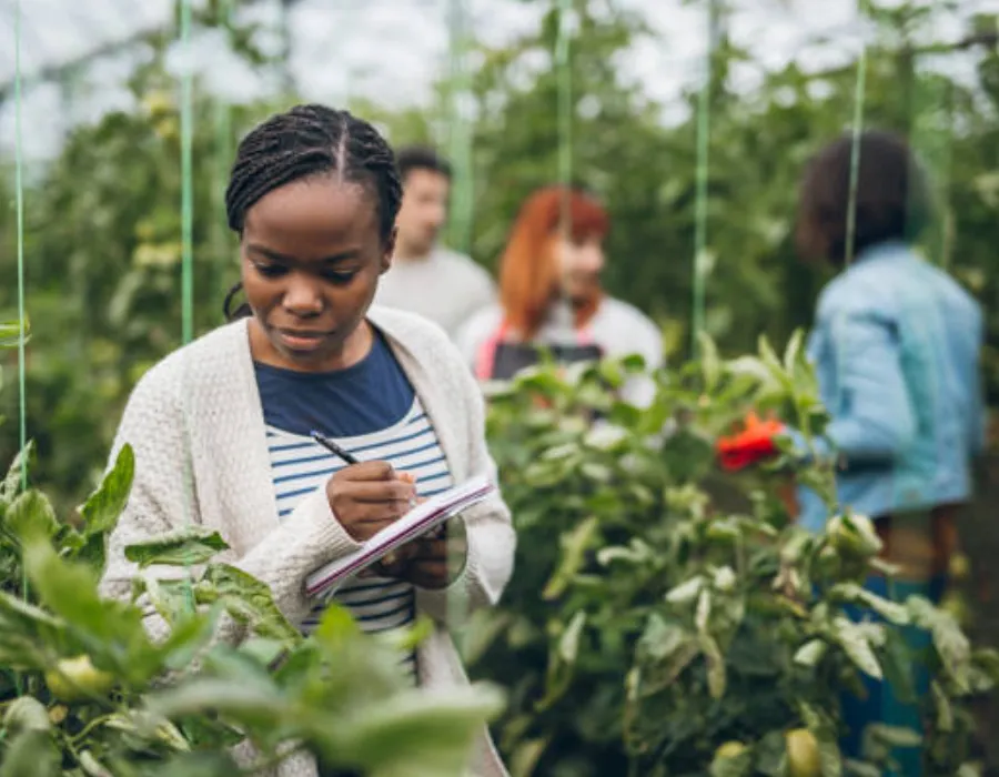 students learning sustainable farming methods